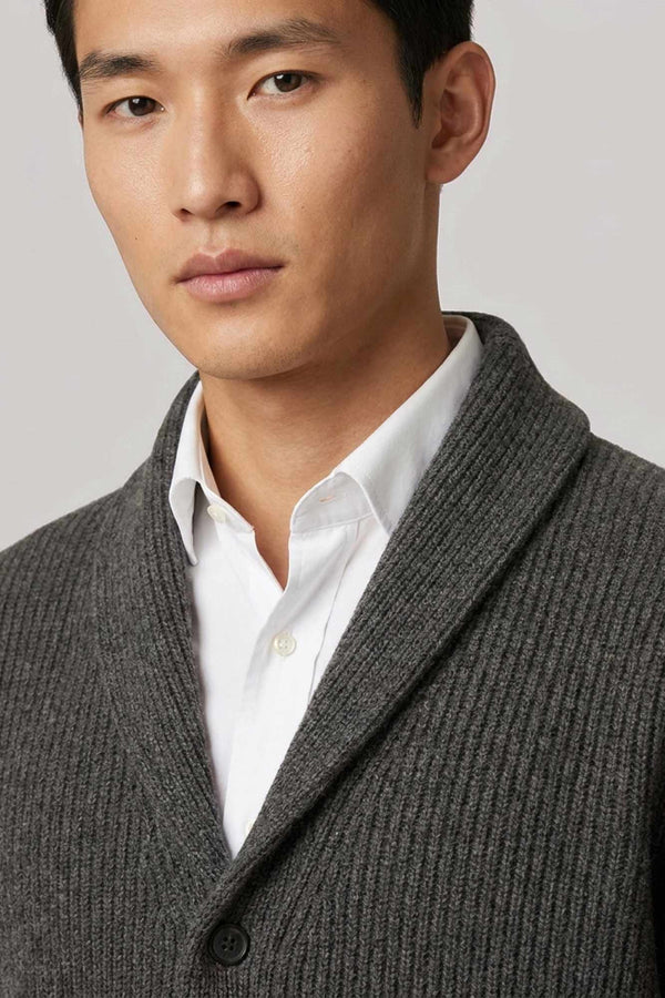 Cardigan Collo a Scialle a Costa Inglese in Puro Cashmere Flanella