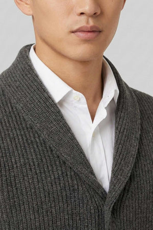 Cardigan Collo a Scialle a Costa Inglese in Puro Cashmere Flanella
