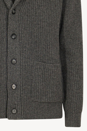 Cardigan Collo a Scialle a Costa Inglese in Puro Cashmere Flanella