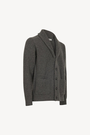 Cardigan Collo a Scialle a Costa Inglese in Puro Cashmere Flanella