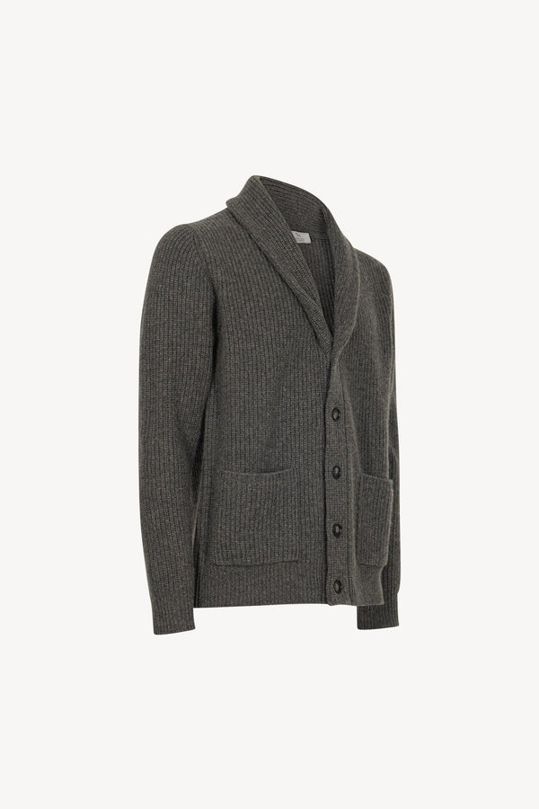 Cardigan Collo a Scialle a Costa Inglese in Puro Cashmere Flanella