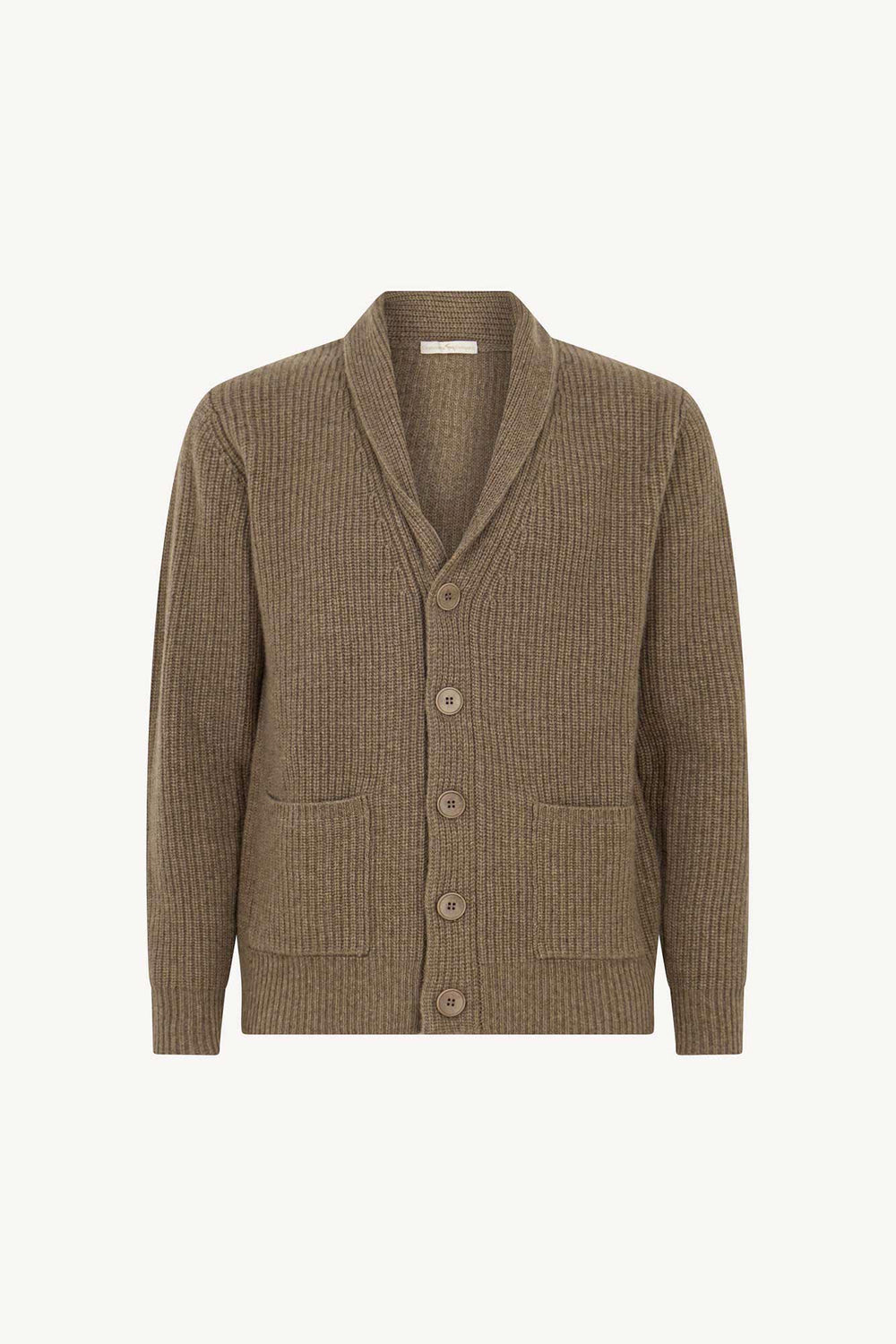 Cardigan Collo a Scialle a Costa Inglese in Puro Cashmere Dune