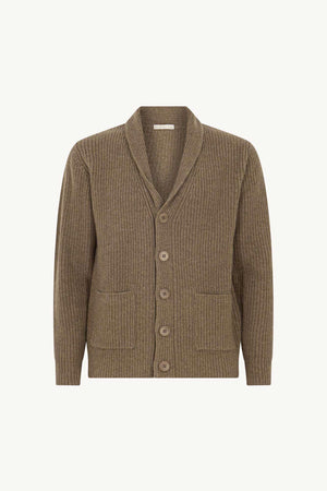 Cardigan Collo a Scialle a Costa Inglese in Puro Cashmere Dune