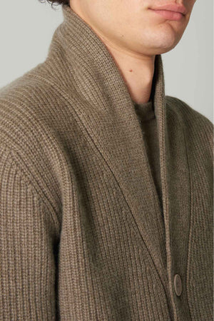 Cardigan Collo a Scialle a Costa Inglese in Puro Cashmere Dune