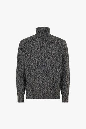 Dolcevita in Filato Bottonato in Puro Cashmere Blu bottonato