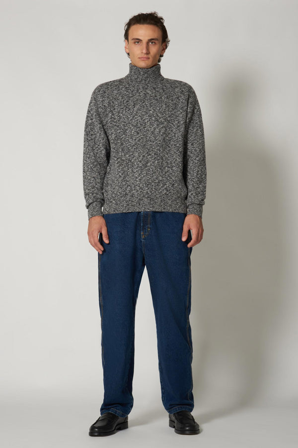 Dolcevita in Filato Bottonato in Puro Cashmere Blu bottonato