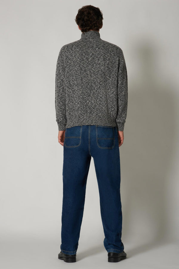 Dolcevita in Filato Bottonato in Puro Cashmere Blu bottonato