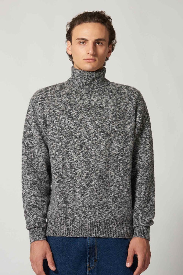 Dolcevita in Filato Bottonato in Puro Cashmere Blu bottonato