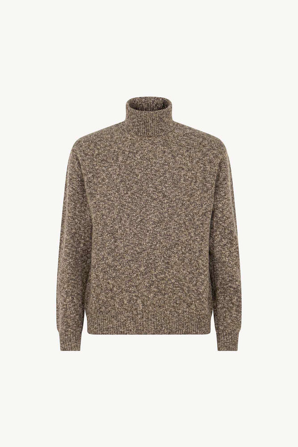 Dolcevita in Filato Bottonato in Puro Cashmere Corteccia