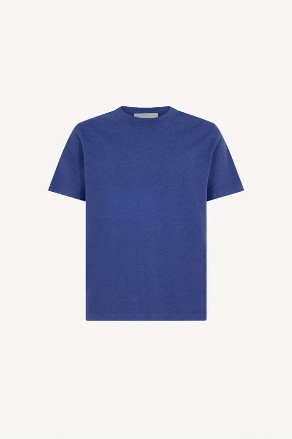 Denim Cotton Cashmere Crew Neck Short-sleeve Sweater