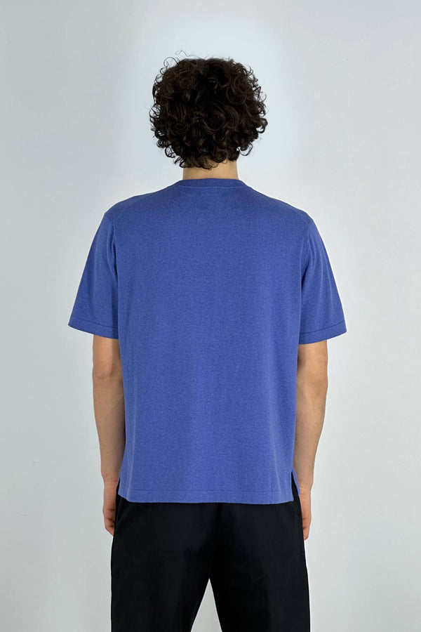 Maglia Girocollo Mezza Manica in Cotone Cashmere Denim