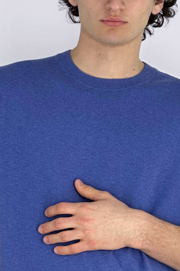 Maglia Girocollo Mezza Manica in Cotone Cashmere Denim