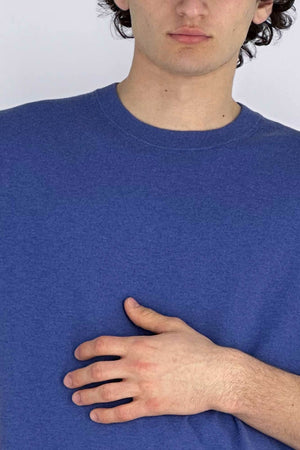 Denim Cotton Cashmere Crew Neck Short-sleeve Sweater