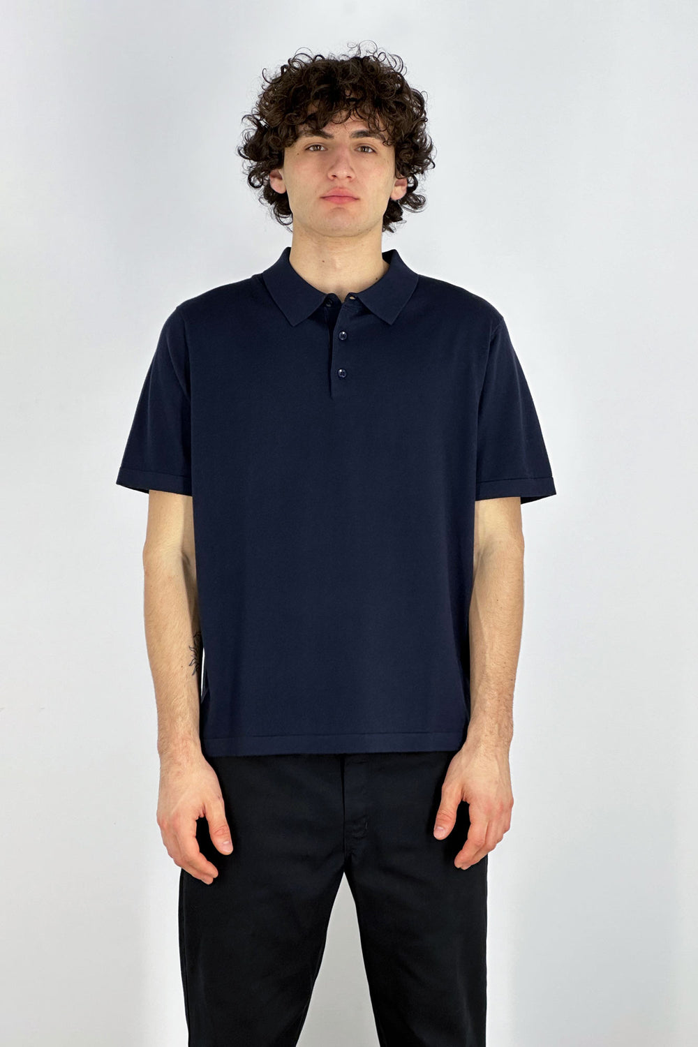 Polo Mezza Manica in Cotone Cashmere Navy