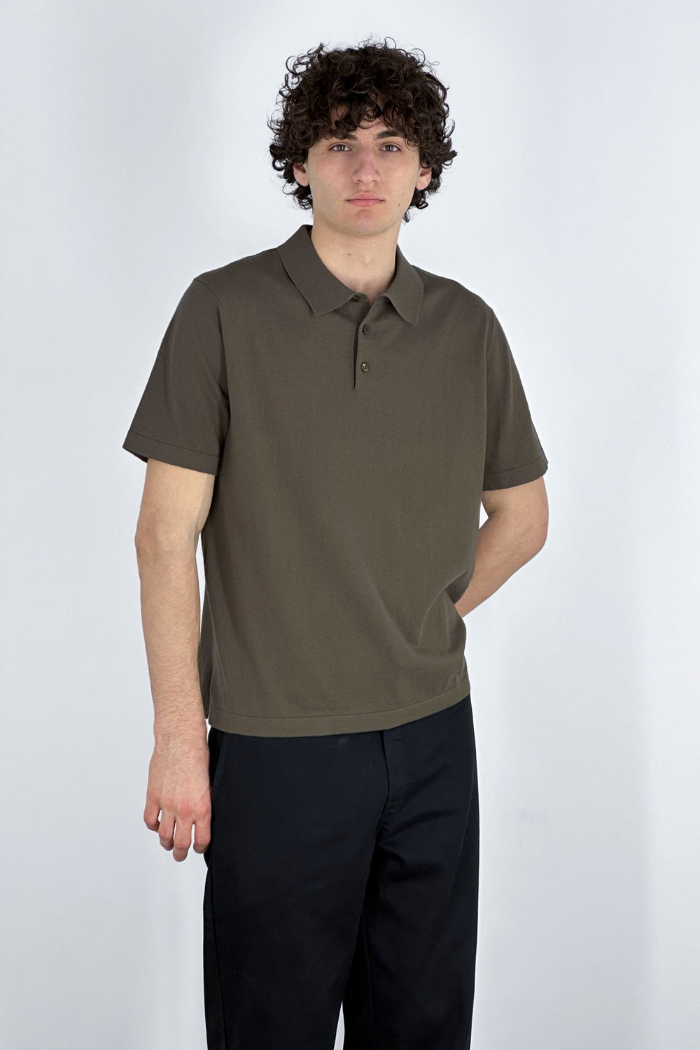 Polo Mezza Manica in Cotone Cashmere Color Fango