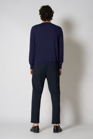 Maglia Girocollo in Seta Cashmere Navy