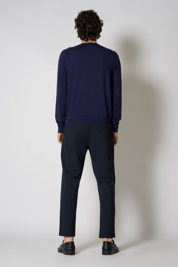 Maglia Girocollo in Seta Cashmere Navy