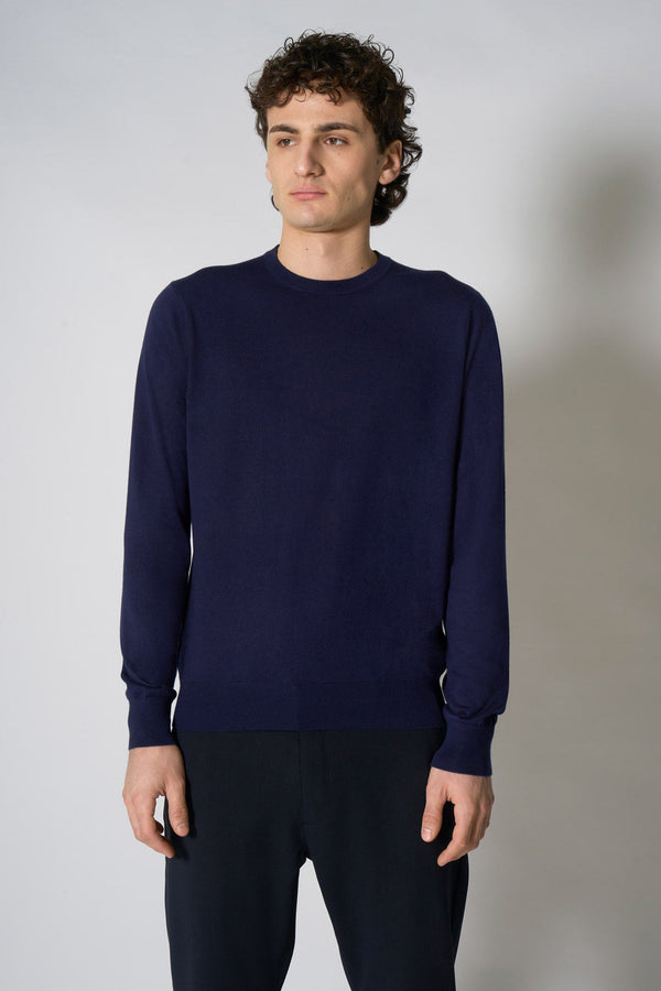 Maglia Girocollo in Seta Cashmere Navy