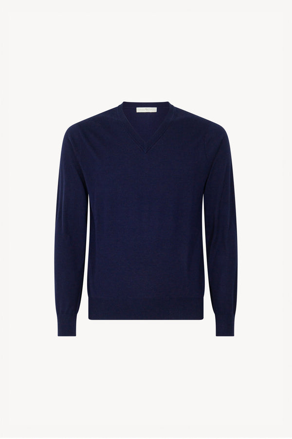 Maglia Scollo a V in Seta Cashmere Navy