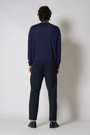 Maglia Scollo a V in Seta Cashmere Navy