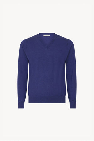 Maglia Scollo a V in Seta Cashmere Marino