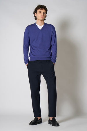 Maglia Scollo a V in Seta Cashmere Marino