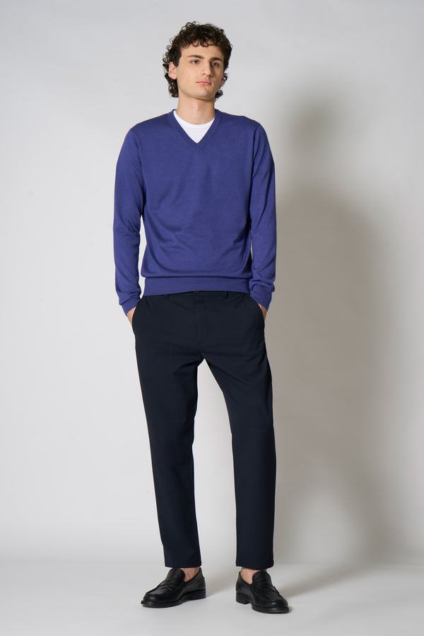 Maglia Scollo a V in Seta Cashmere Marino