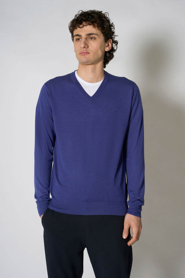 Maglia Scollo a V in Seta Cashmere Marino