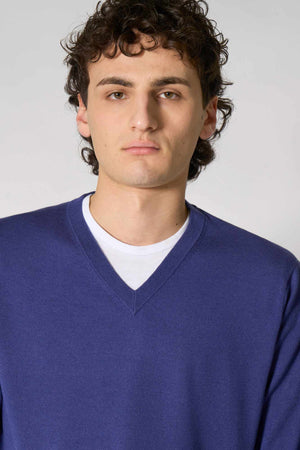 Maglia Scollo a V in Seta Cashmere Marino