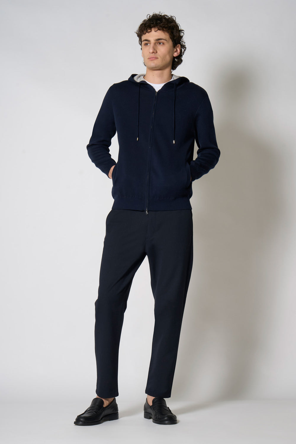 Felpa con Cappuccio in Cotone Seta Navy