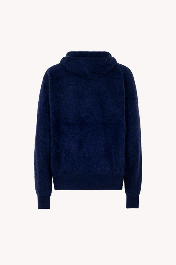 Felpa con Cappuccio Unisex in Puro Cashmere Spazzolato Marino