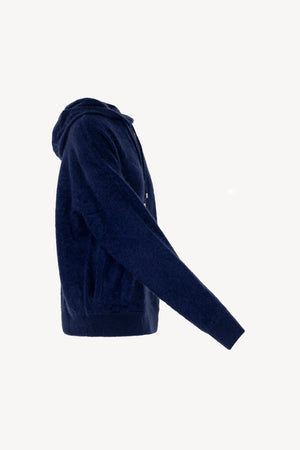 Felpa con Cappuccio Unisex in Puro Cashmere Spazzolato Marino