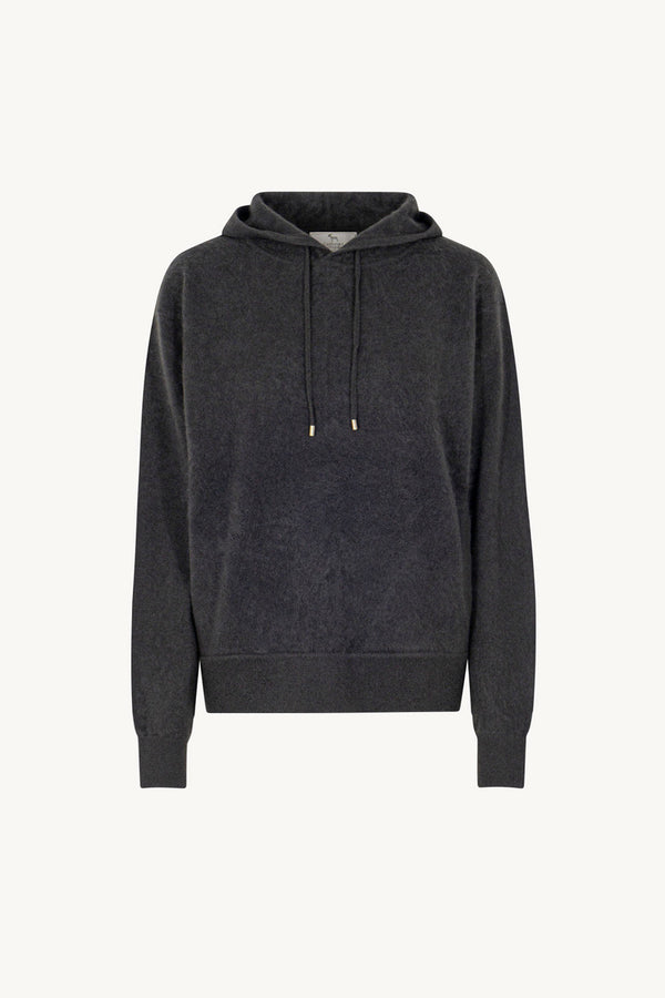 Felpa con Cappuccio Unisex in Puro Cashmere Spazzolato Ardesia