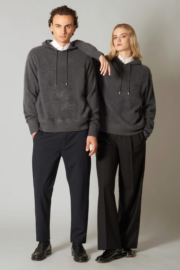 Felpa con Cappuccio Unisex in Puro Cashmere Spazzolato Ardesia