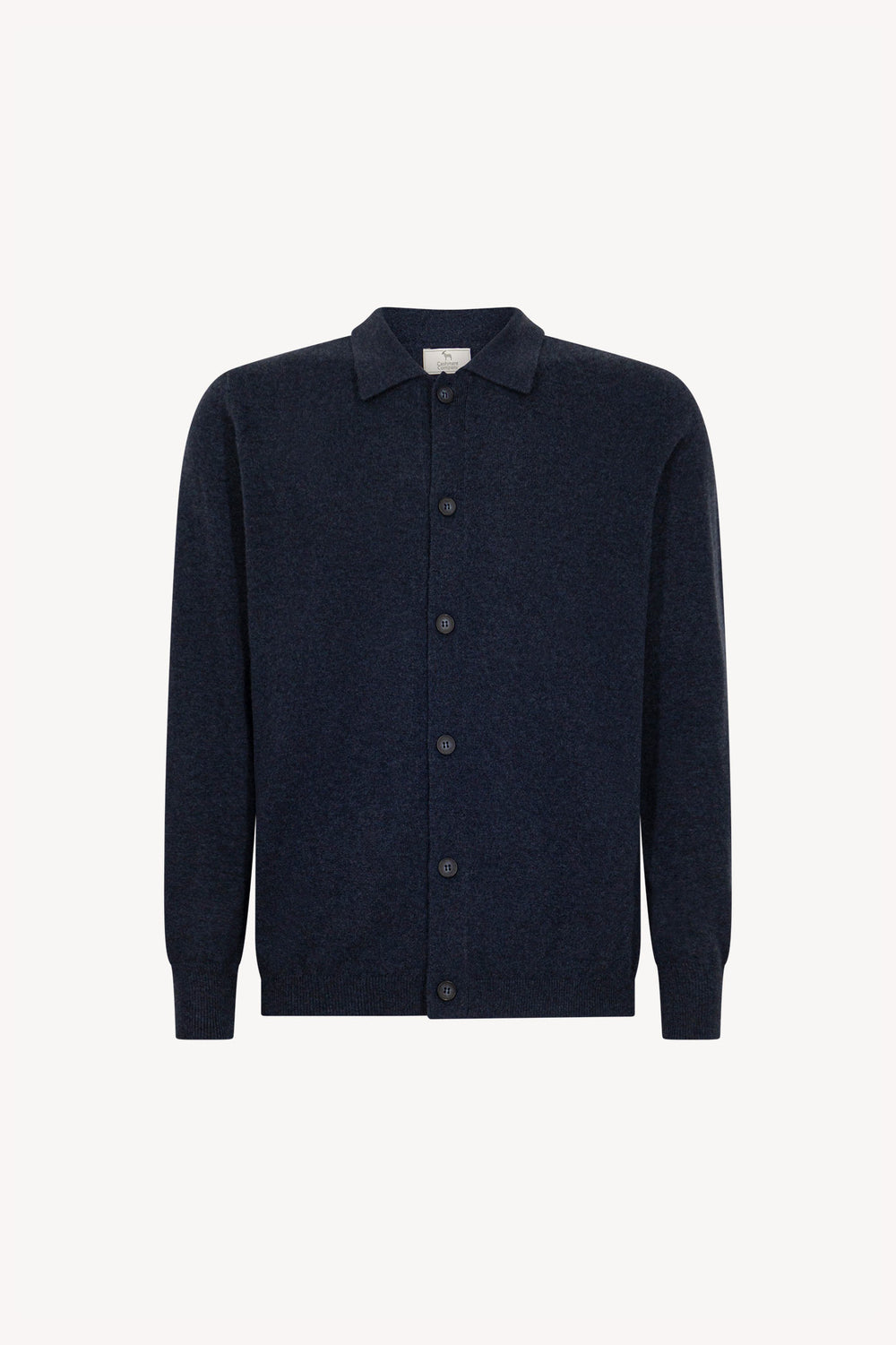 Marine Blue Pure Cashmere Shirt-collar Cardigan