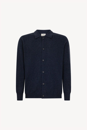 Cardigan collo a Camicia in Puro Cashmere Oceano