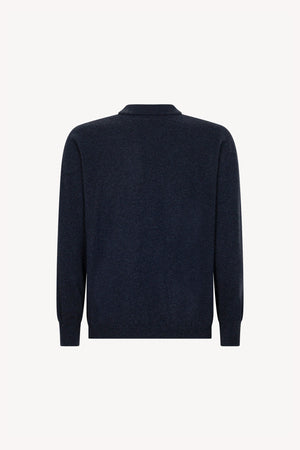 Cardigan collo a Camicia in Puro Cashmere Oceano