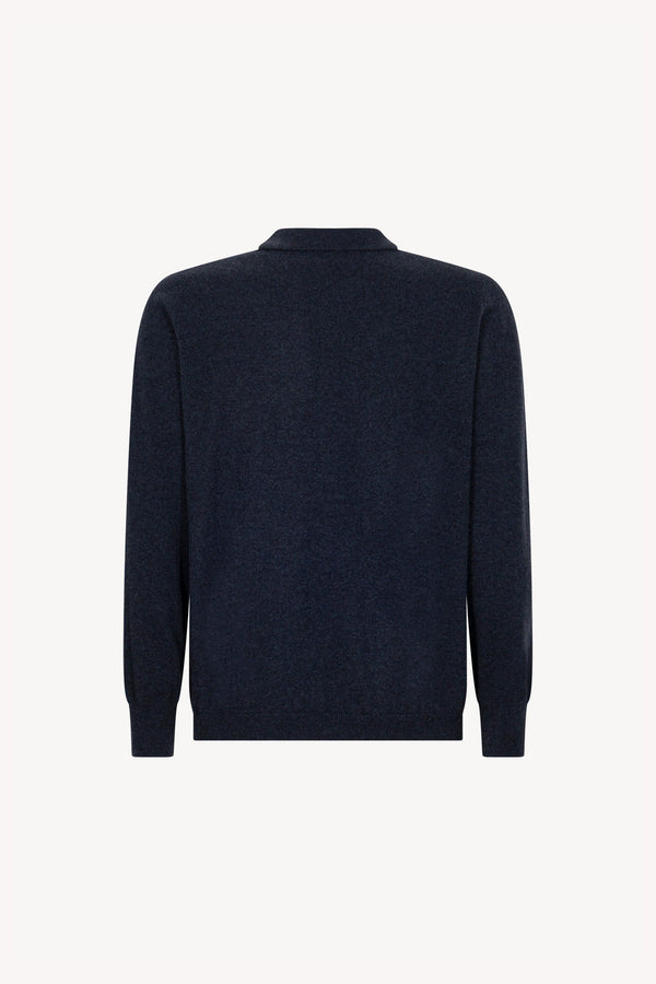Cardigan collo a Camicia in Puro Cashmere Oceano