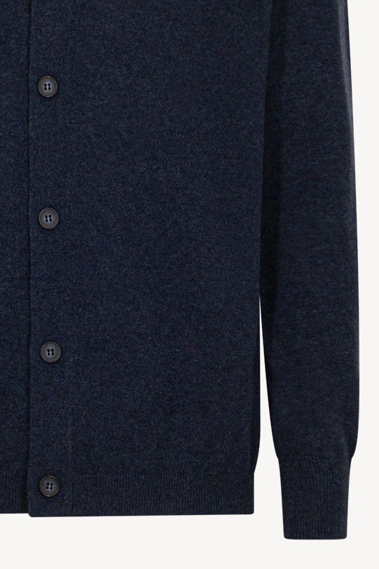 Cardigan collo a Camicia in Puro Cashmere Oceano