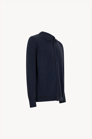 Cardigan collo a Camicia in Puro Cashmere Oceano