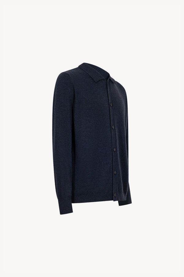 Cardigan collo a Camicia in Puro Cashmere Oceano