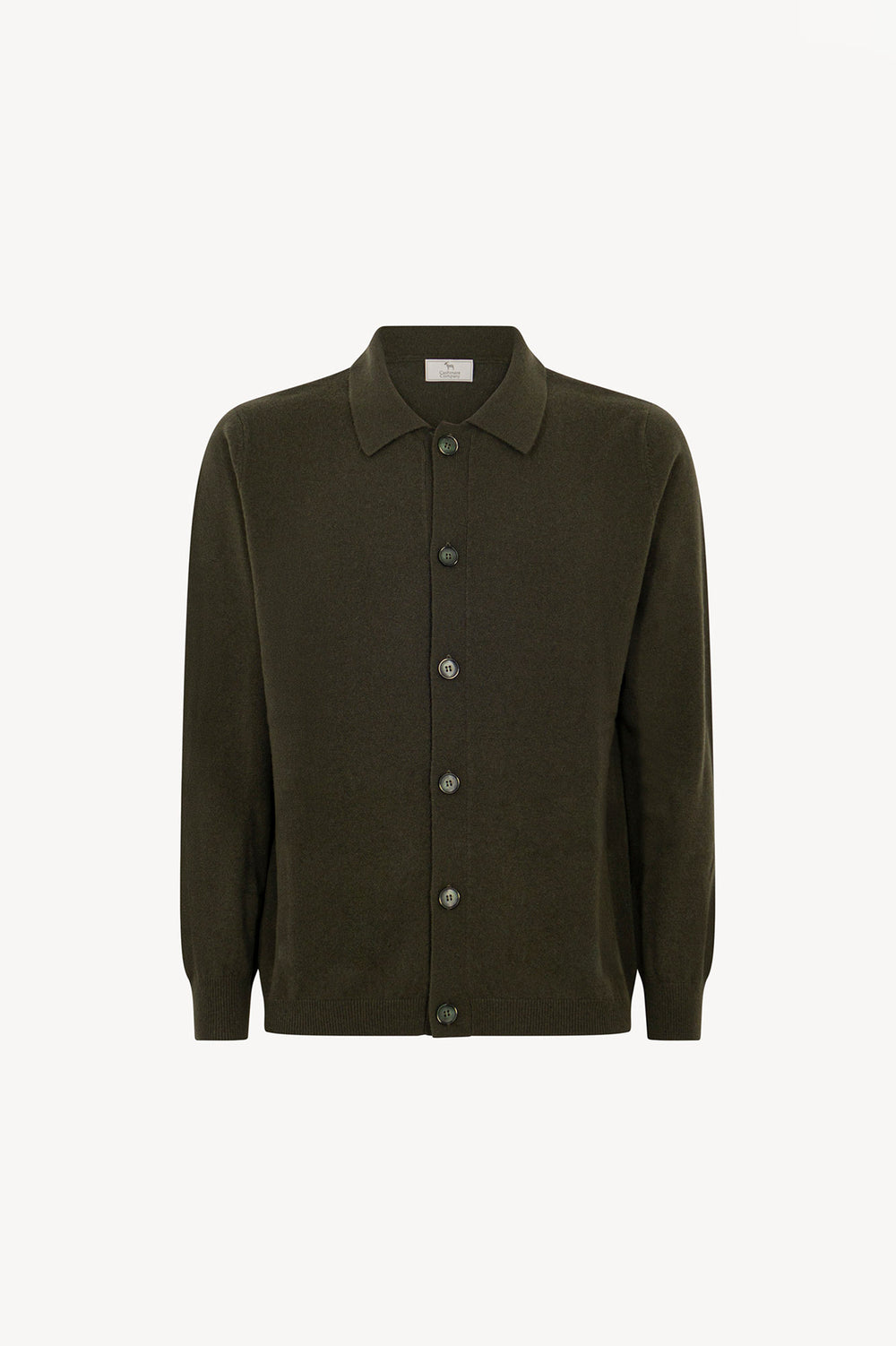 Dark Green Pure Cashmere Shirt-collar Cardigan