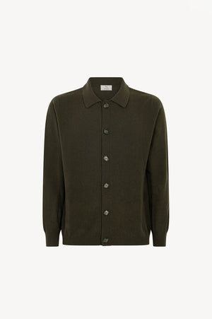 Cardigan collo a Camicia in Puro Cashmere Bosco