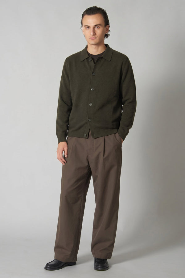 Cardigan collo a Camicia in Puro Cashmere Bosco