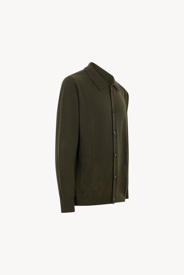 Cardigan collo a Camicia in Puro Cashmere Bosco