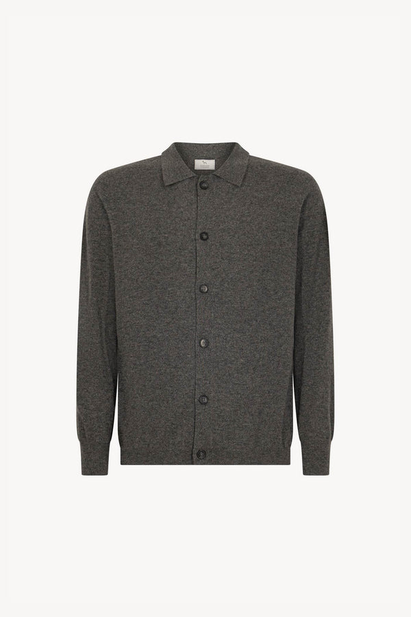 Cardigan collo a Camicia in Puro Cashmere Flanella