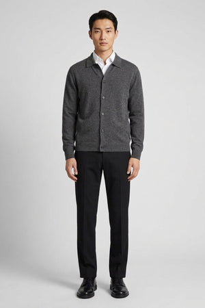 Cardigan collo a Camicia in Puro Cashmere Flanella