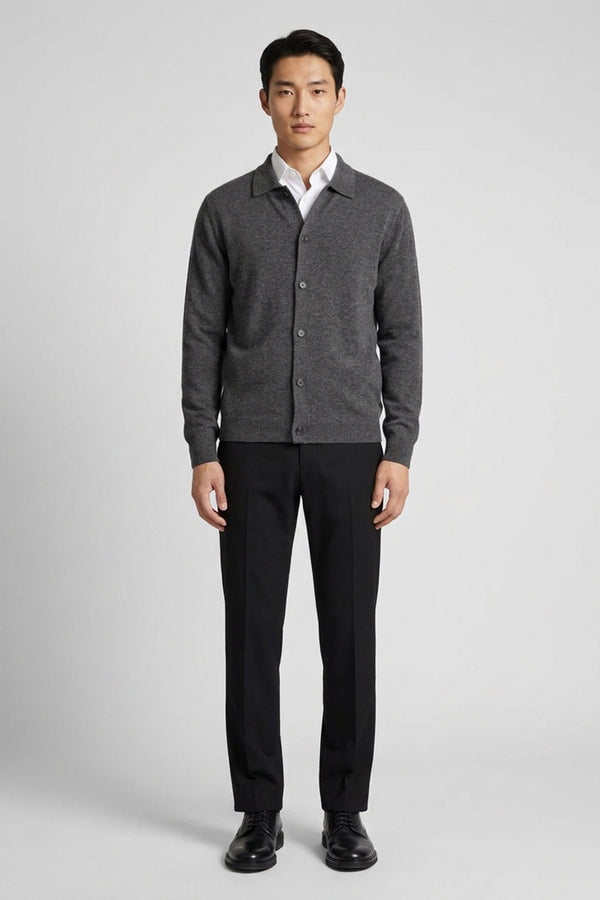 Cardigan collo a Camicia in Puro Cashmere Flanella