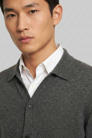 Cardigan collo a Camicia in Puro Cashmere Flanella
