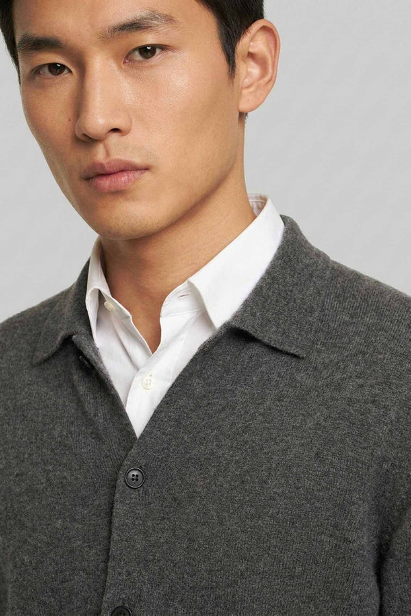 Cardigan collo a Camicia in Puro Cashmere Flanella